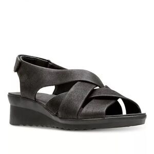 Clarks Caddell Petal Wedge Platform Belt Adjust Sandals Black Leather Comfy 10M